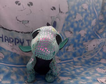 Cinder the rainbow green and purple dragon 6” beanie boo no hang tag faded bum tag