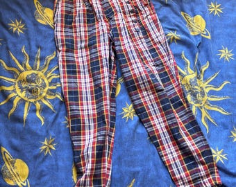 Vintage High Waisted Plaid Pants, Colour Block Japanese Style Size 8-10