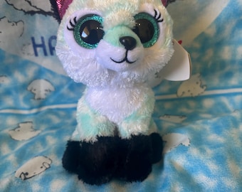 Atlas the White & Teal Fox Plush Ty Beanie Boo 6 inches with tag