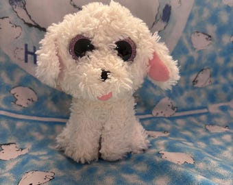 Pippie the white dog beanie boo 6” no tag, bum tag very faded