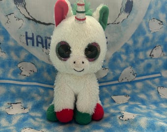 Candy Cane the white Christmas unicorn  beanie boo no tag