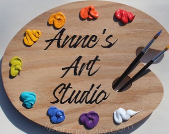 Personalized Art Palette Studio Sign or Wall Hanging with Quote or Wording of your Choice - BRIGHT - Unique Art Studio Decor or Artist Gift