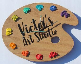 Personalized Artist Palette Clock, Wording of your Choice, 3D Paint on Wood Pallet Pallette, 10 Color, art studio decor, artist painter gift