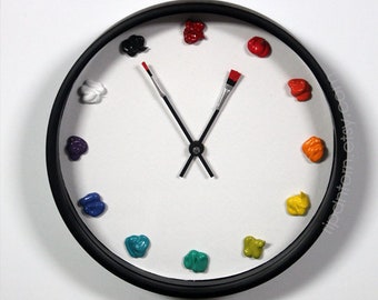 Artist Clock , Canvas 3D paint daubs globs - Color Option, CUSTOMIZABLE - art studio, workshop decor or artist painter gift