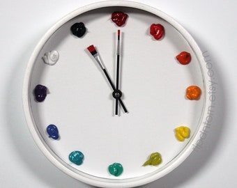 Artist Clock , Canvas 3D paint daubs globs - Color Option, CUSTOMIZABLE - art studio, workshop decor or artist painter gift