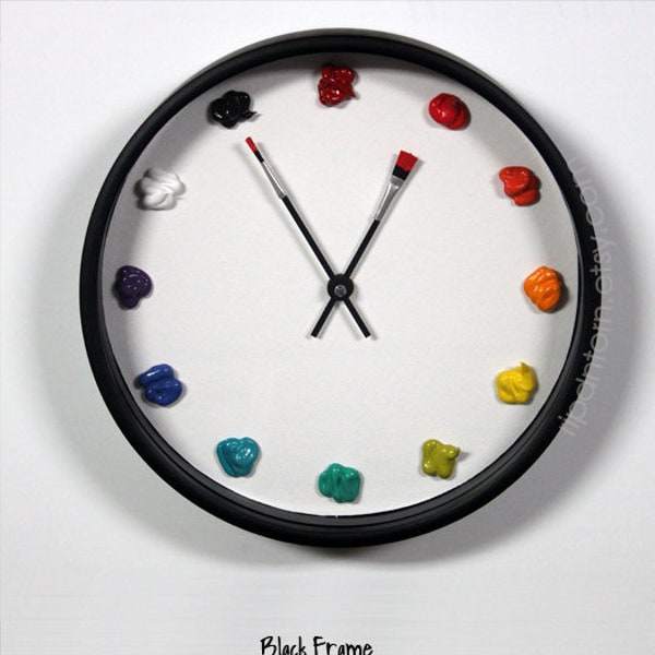 Artist Clock , Canvas 3D paint daubs globs - Color Option, CUSTOMIZABLE - art studio, workshop decor or artist painter gift