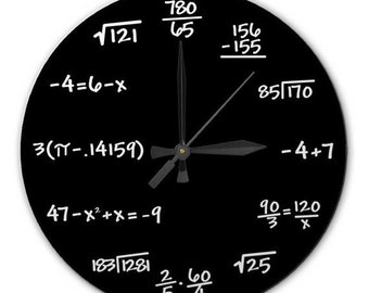 Mathematics Chalkboard Clock - High Quality, Acrylic, 10.75 inch diameter Clock - Gift for Teacher, Professor, Student, Engineer