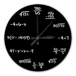 Mathematics Chalkboard Clock - High Quality, Acrylic, 10.75 inch diameter Clock - Gift for Teacher, Professor, Student, Engineer