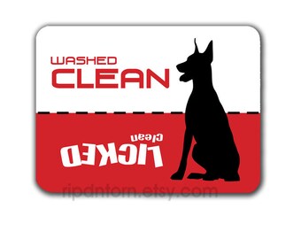 Clean Dirty Dishwasher Magnet Sign, Dog Design - Washed Clean, Licked Clean - Doberman Pinscher, Min Pin, Cropped Ear Dane Large Mixed Breed