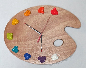 Art Palette Wall Clock with Paint - BRIGHT Color Collection - Unique Art Studio Decor or Artist Gift