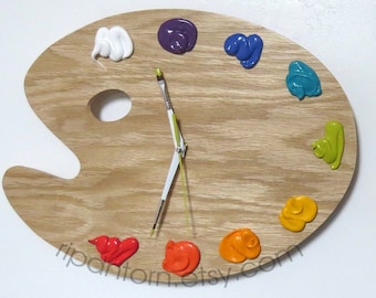 Artist Palette Clock, 3D Paint on Wood - Left or Right Handed - BRIGHTS - art studio decor, artist painter gift