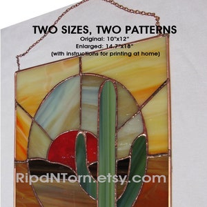 Cactus Western Desert Stained Glass Suncatcher DIY Template - Two Sizes, Patterns - DIGITAL DOWNLOADS, 10x12, 14.7x18 - Great for beginners