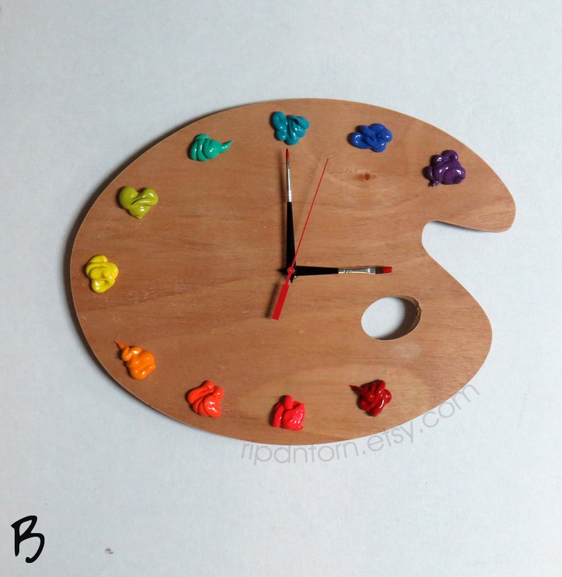 Artist Palette Clock, 3D Paint on Wood Pallet Pallette art studio decor, artist painter gift image 4