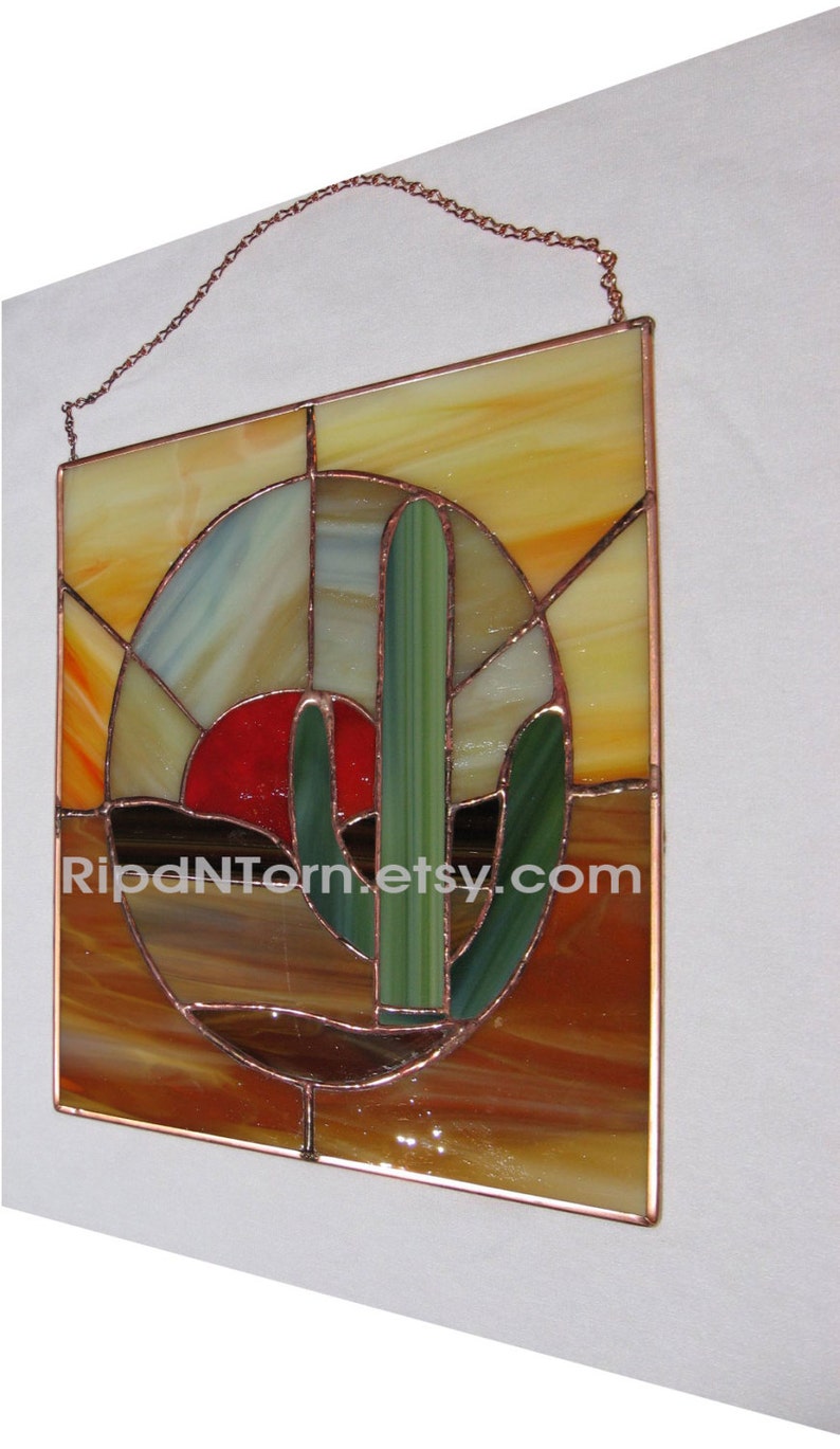 Cactus Western Desert Stained Glass Suncatcher DIY Template Pattern DIGITAL DOWNLOAD Great for beginners image 1