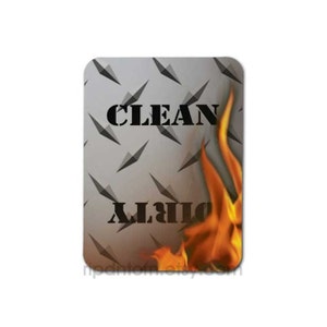 Clean Dirty Dishwasher Magnet, Diamondplate and Fire - Clean, Dirty Sign - for industrial workplace, mechanic, bachelor pad, fireman