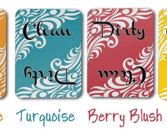 Clean Dirty Dishwasher Magnet, Peacock Feather Pattern - Clean, Dirty Sign - Color Options