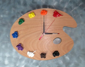 Art Palette Wall Clock with Paint - Unique Art Studio Decor or Artist Gift