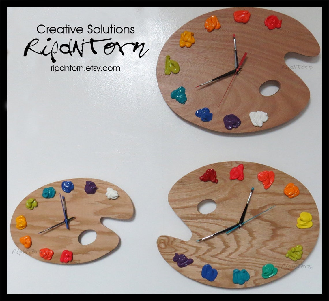 Artist Palette Clock 3D Paint on Wood BRIGHTS SMALL Wall Etsy