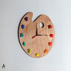 Artist Palette Clock, 3D Paint on Wood Pallet Pallette art studio decor, artist painter gift image 1