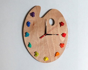 Artist Palette Clock, 3D Paint on Wood Pallet Pallette -  art studio decor, artist painter gift