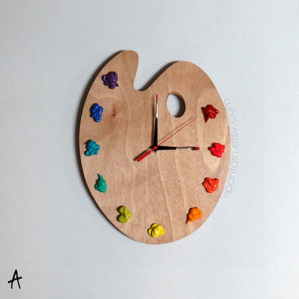 Handmade Artist Palette Clock: 3D Paint, Art Studio Decor, Gift for Painter