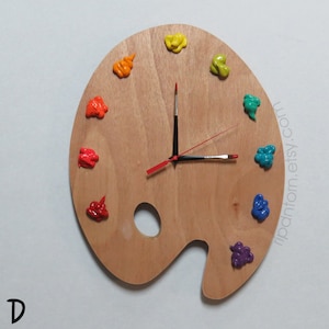 Artist Palette Clock, 3D Paint on Wood Pallet Pallette art studio decor, artist painter gift image 5