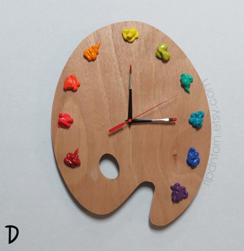 Artist Palette Clock, 3D Paint on Wood Pallet Pallette art studio decor, artist painter gift image 5