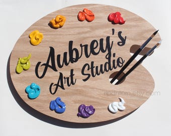 Personalized Artist Palette Studio Sign or Wall Hanging - BRIGHTS - art studio or gallery office decor, gift for painter or graphic designer