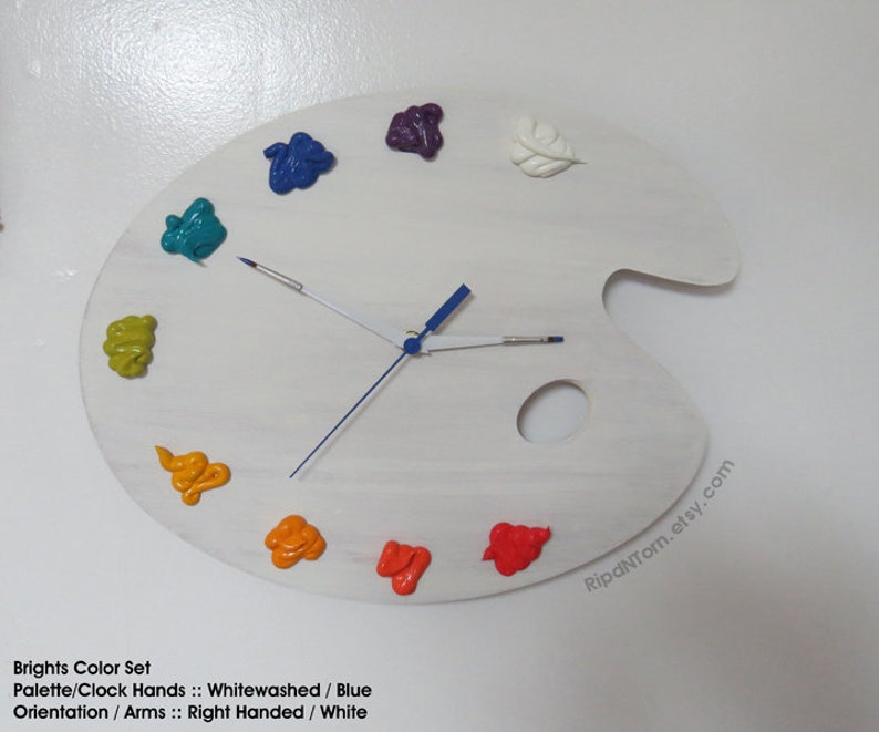 Artist Palette Clock 3D Paint on WHITEWASHED Wood Left or Etsy
