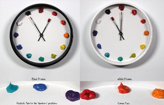 Artist Clock , Canvas 3D paint daubs globs - Color Option, CUSTOMIZABLE - art studio, workshop decor or artist painter gift