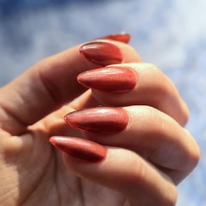 Red Press On Nails Short Almond, Glass Cat Eye Jelly Press Ons, Square Oval Shimmery Reusable Fake Nails