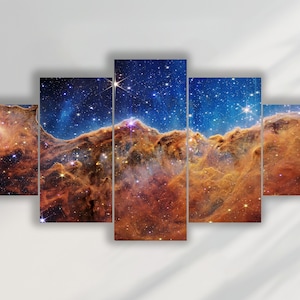 Atemberaubende Nebula 5 Teilige Leinwand Kunst | Deep Space Galaxy Wanddekoration für Zuhause oder Büro | Kosmische Astronomie-Druck