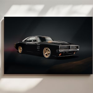 Dodge Charger Leinwand Kunst | Klassische amerikanische Muskel-Auto-Wand-Dekor | Vintage Automobile Druck