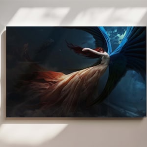 Fallen Angel Fantasy Art Canvas Print | Mystical Winged Woman Wall Art | Surreal Dreamy Angel Painting