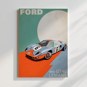 フォード 1968 GT40 ルマン ヴィンテージカー キャンバスアート | ガレージ用クラシックレーシングカー壁装飾