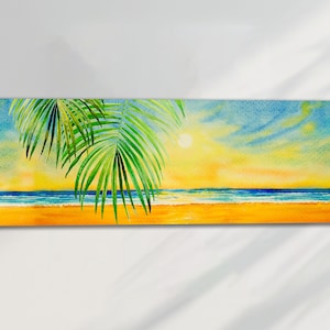 Colorful Watercolor Seascape Panoramic Canvas Art | Vibrant Ocean Landscape Wall Decor