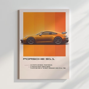 Porsche 911 Canvas Print | Sports Car Wall Art |  Minimalist Car Poster | Garage Decor