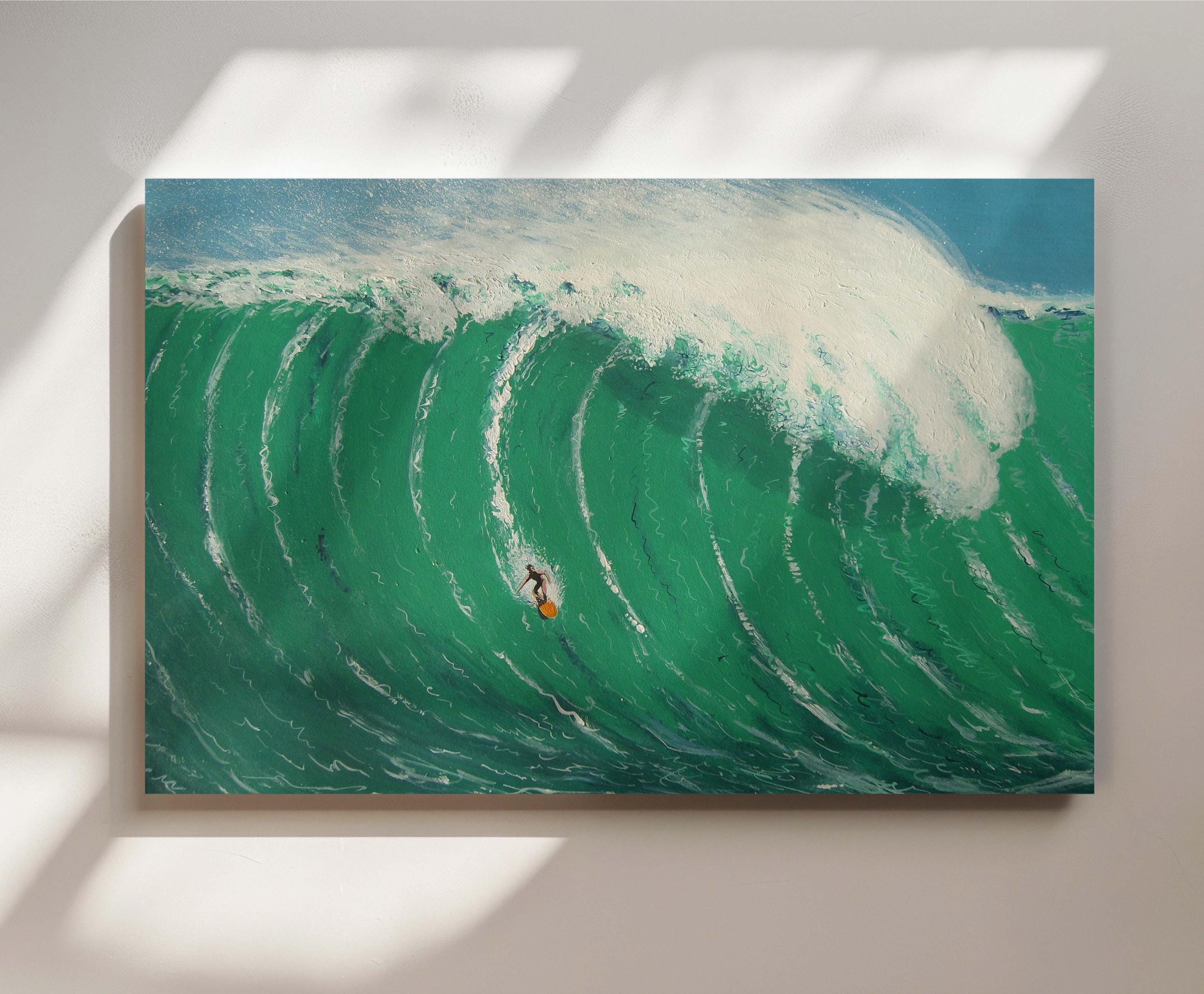 Big Wave Surfing Canvas Art | Ocean Wave Wall Decor | Surfing Adventure Poster | Coastal Surf Art Print, Large Sea Wave Painting