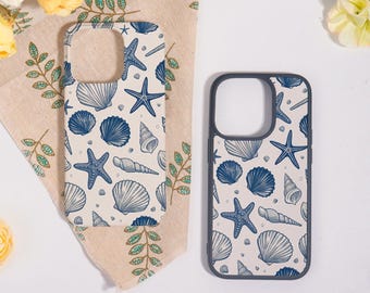 Shells and Starfish Phone Case For iPhone 17 16 Pro Max,iPhone 17 16 15 14 13 12 11,16e,XR XS,17 Air,iPhone Plus Mini,Custom Name