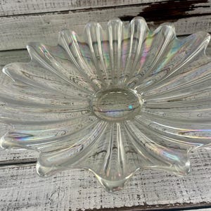 Carnival glass mid century modern flower starburst bowl Fostoria