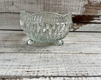 Vintage Indiana glass footed candy dish glassware Diamond point pressed glass