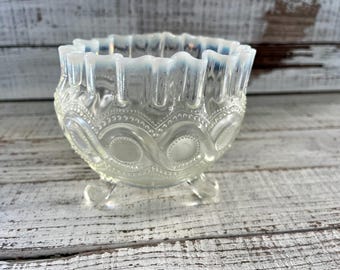 Vintage glass footed candy dish glassware fluted rare white lip