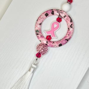 Breast Cancer Ribbon | Rearview Mirror Charm | Bling | Beaded | Car | Truck | Mom | Women | Friend | Teacher | Pumpkin | Pink | Floral
