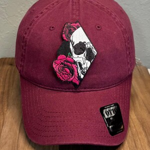 Skull and Roses Cotton Hat | Vintage Wash | Distressed | Goth | Punk | Geometric