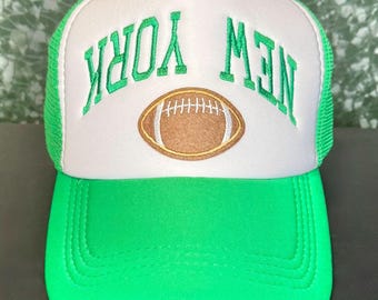 New York Football Embroidered Trucker Hat, Upsidedown Hat, Team School College, Trending Gift