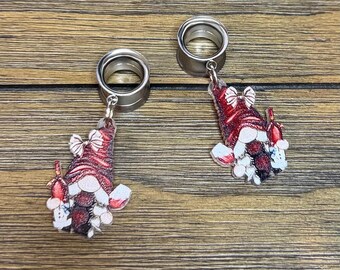 Wine Gnome Dangle Ear Tunnels, Plugs Gauges, Stretched Ear Jewelry, Piercing Gift, Christmas Earrings