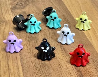 Little Ghost Dangle Ear Plugs Tunnels Gauges, Stretched Ear Jewelry, Goth Punk Alt Piercing Gift