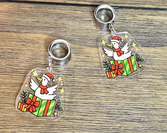 Silly Goose Gift Dangle Ear Tunnels, Plugs Gauges, Stretched Ear Jewelry, Piercing Gift, Christmas Earrings