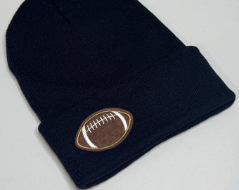 Football Beanie, Leather Patch Knit Winter Hat, Team Coach Mom Dad Sports Gift