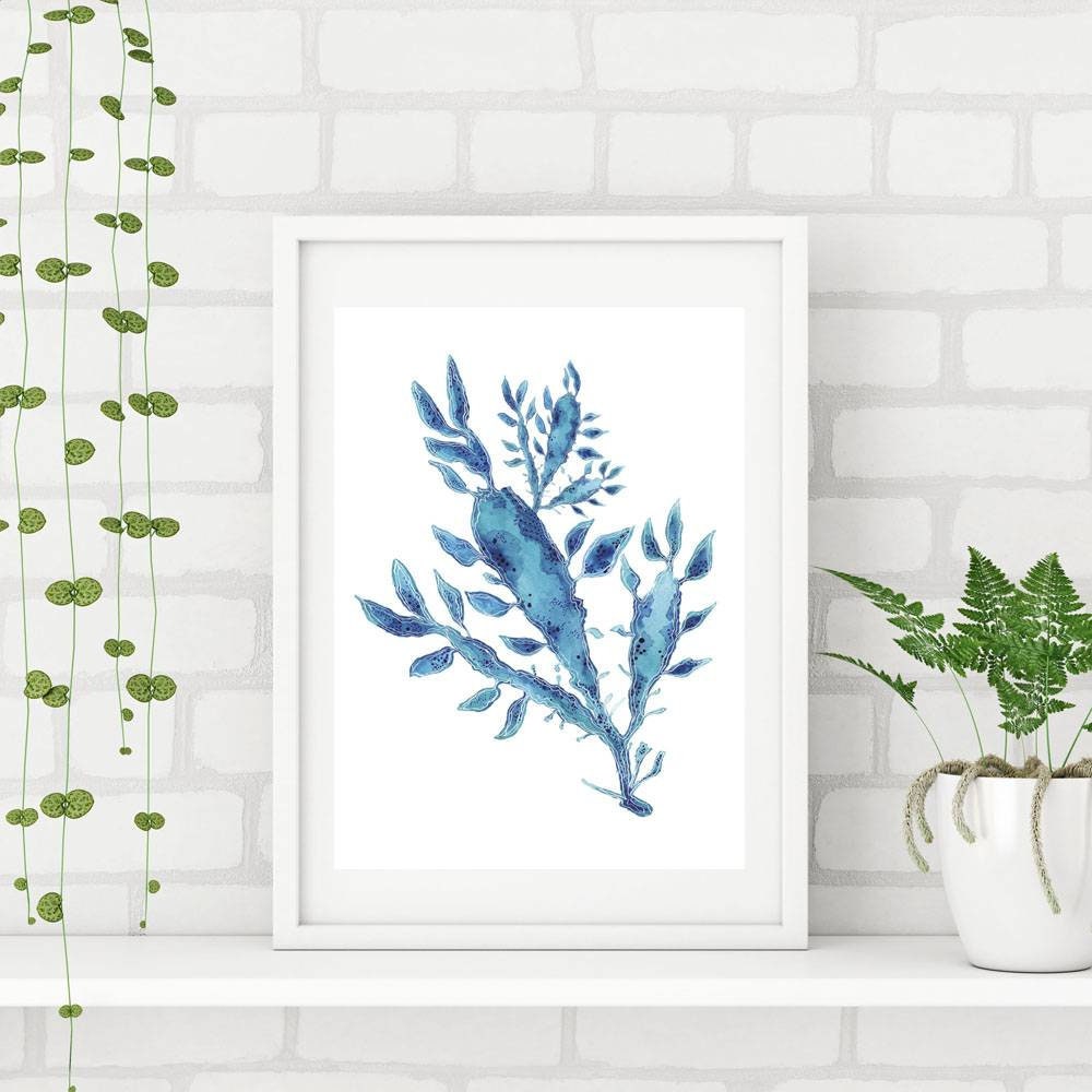 Blue Seaweed watercolour Art Print of an Original Watercolor | Etsy